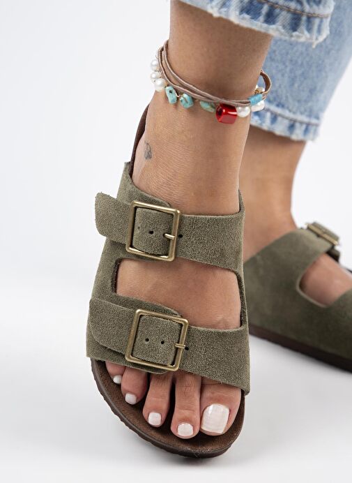 Manijero Haki Kadın Süet Terlik MNJ.124.03 - Görsel 5