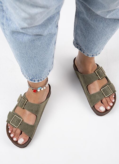 Manijero Haki Kadın Süet Terlik MNJ.124.03 - Görsel 8