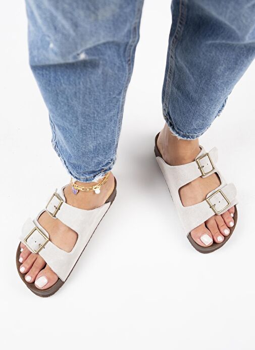 Manijero Bej Kadın Deri Terlik MNJ.124.04 - Görsel 8