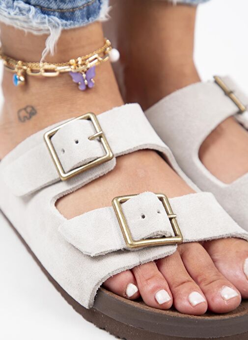 Manijero Bej Kadın Deri Terlik MNJ.124.04 - Görsel 5