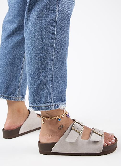 Manijero Bej Kadın Deri Terlik MNJ.124.04 - Görsel 7