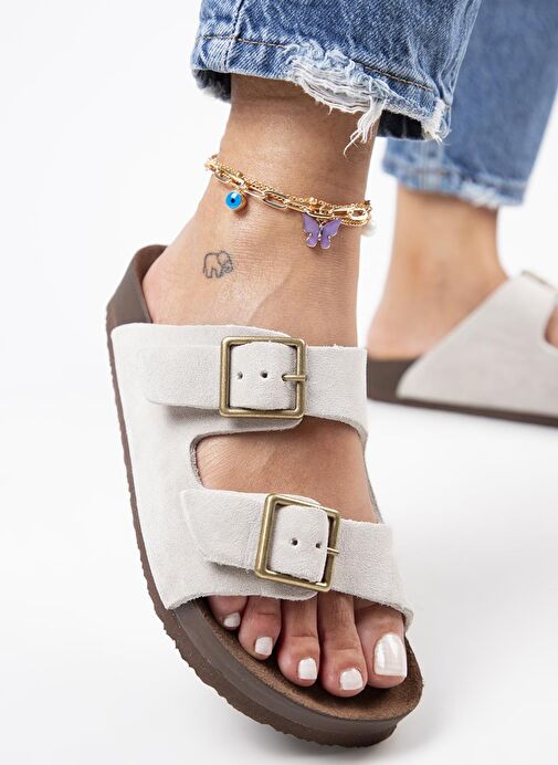 Manijero Bej Kadın Deri Terlik MNJ.124.04 - Görsel 6