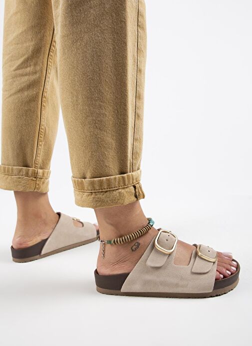 Manijero Bej Kadın Süet Terlik MNJ.127.01 - Görsel 7