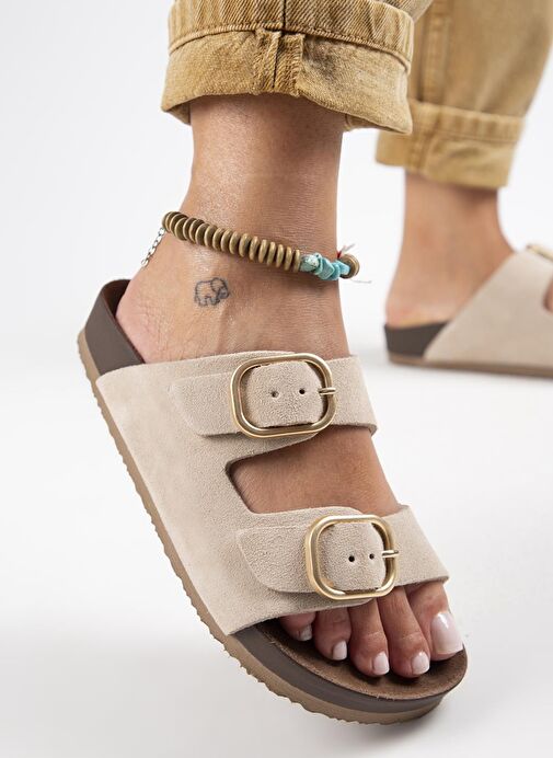 Manijero Bej Kadın Süet Terlik MNJ.127.01 - Görsel 6