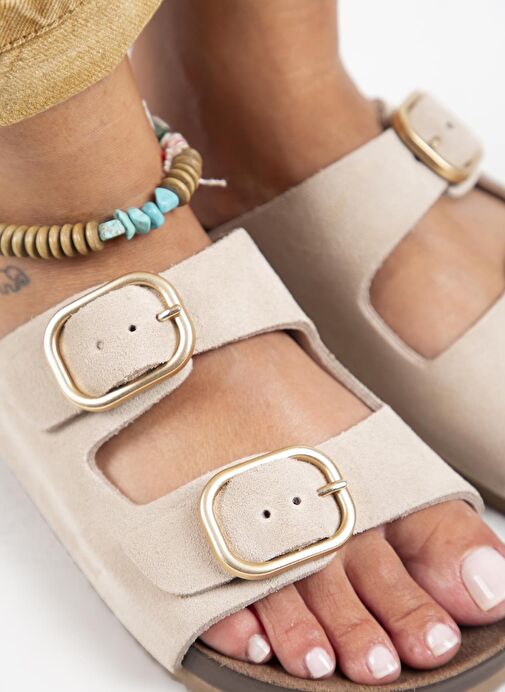 Manijero Bej Kadın Süet Terlik MNJ.127.01 - Görsel 4