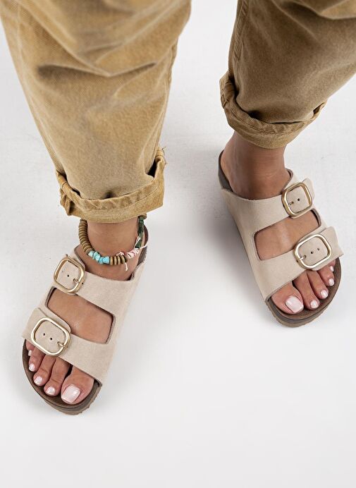 Manijero Bej Kadın Süet Terlik MNJ.127.01 - Görsel 8