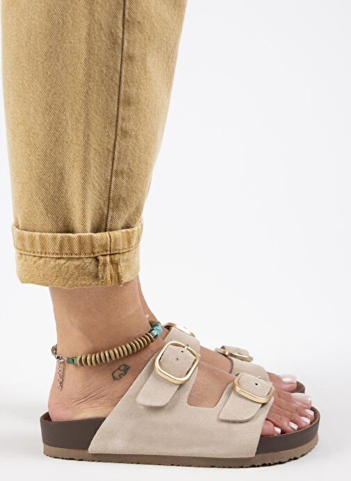 Manijero Bej Kadın Süet Terlik MNJ.127.01 - Görsel 2