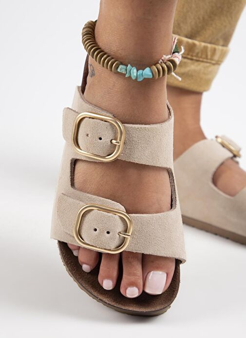 Manijero Bej Kadın Süet Terlik MNJ.127.01 - Görsel 5