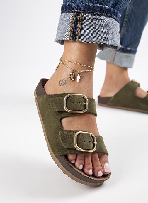 Manijero Haki Kadın Süet Terlik MNJ.127.04 - Görsel 6