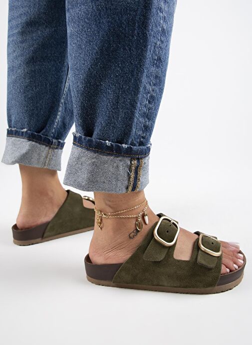 Manijero Haki Kadın Süet Terlik MNJ.127.04 - Görsel 7