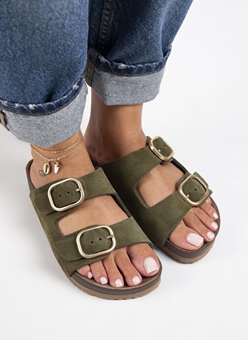 Manijero Haki Kadın Süet Terlik MNJ.127.04 - Görsel 4