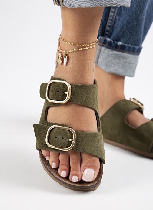 Manijero Haki Kadın Süet Terlik MNJ.127.04 - Görsel 2