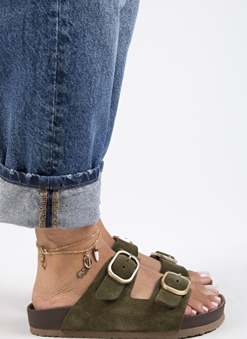 Manijero Haki Kadın Süet Terlik MNJ.127.04 - Görsel 3