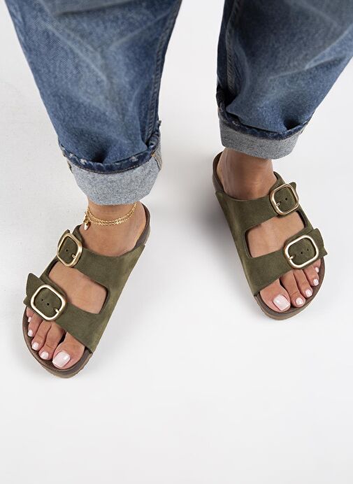 Manijero Haki Kadın Süet Terlik MNJ.127.04 - Görsel 8