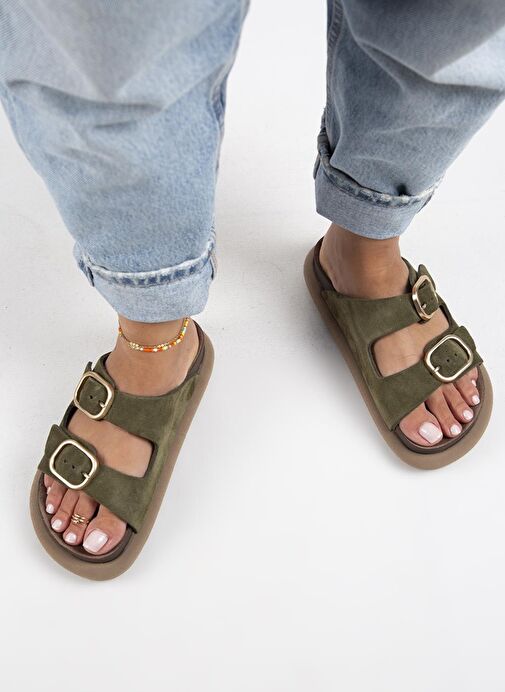 Manijero Haki Kadın Süet Terlik MNJ.129.04 - Görsel 8