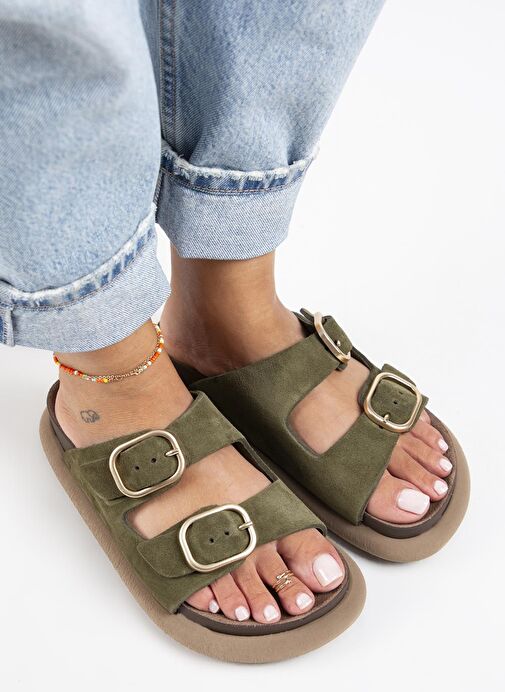 Manijero Haki Kadın Süet Terlik MNJ.129.04 - Görsel 4