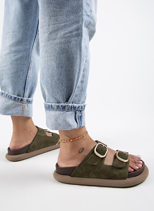 Manijero Haki Kadın Süet Terlik MNJ.129.04 - Görsel 7