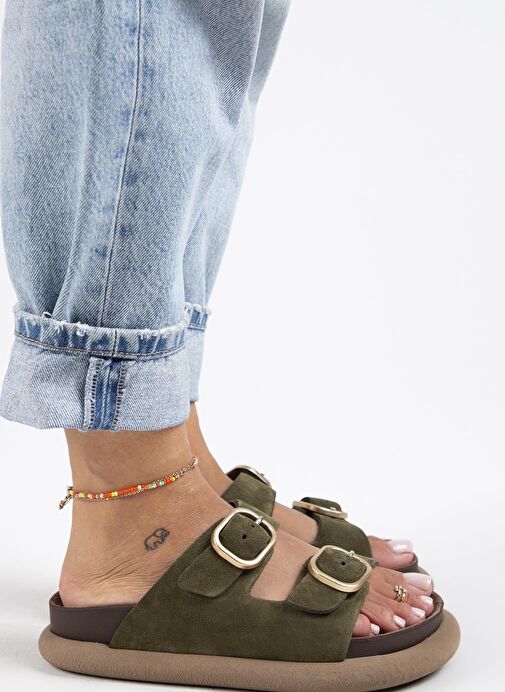 Manijero Haki Kadın Süet Terlik MNJ.129.04 - Görsel 3