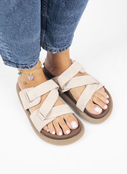 Manijero Bej Kadın Deri Terlik MNJ.131.01 - Görsel 4