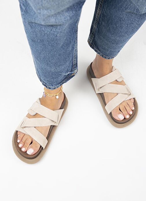 Manijero Bej Kadın Deri Terlik MNJ.131.01 - Görsel 8