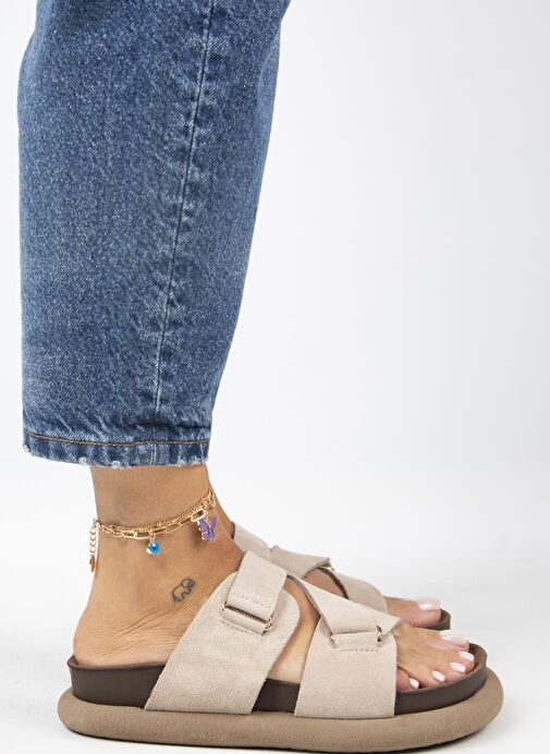 Manijero Bej Kadın Deri Terlik MNJ.131.01 - Görsel 3