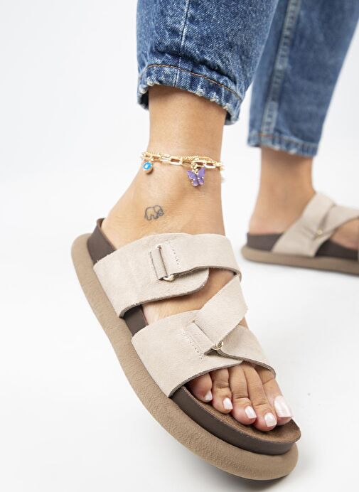 Manijero Bej Kadın Deri Terlik MNJ.131.01 - Görsel 2