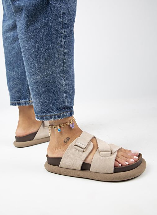 Manijero Bej Kadın Deri Terlik MNJ.131.01 - Görsel 7