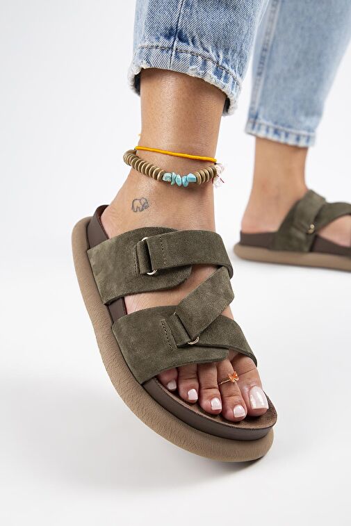 Manijero Haki Kadın Süet Terlik MNJ.131.04 - Görsel 3