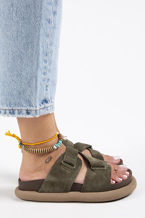 Manijero Haki Kadın Süet Terlik MNJ.131.04 - Görsel 2