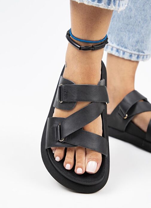 Manijero Siyah Kadın Deri Terlik MNJ.131.05 - Görsel 5