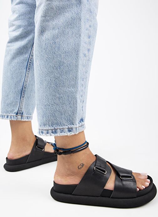 Manijero Siyah Kadın Deri Terlik MNJ.131.05 - Görsel 7