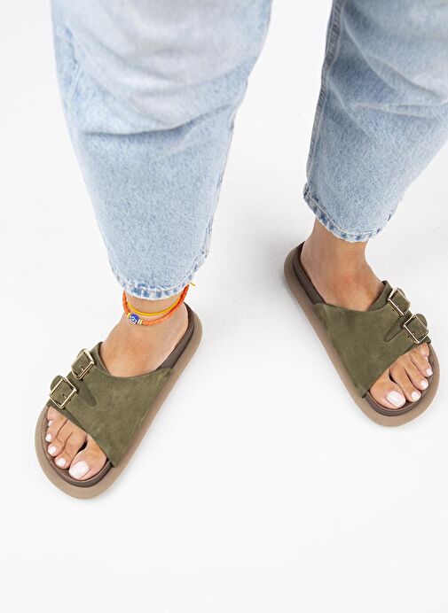 Manijero Haki Kadın Süet Terlik MNJ.132.04 - Görsel 8