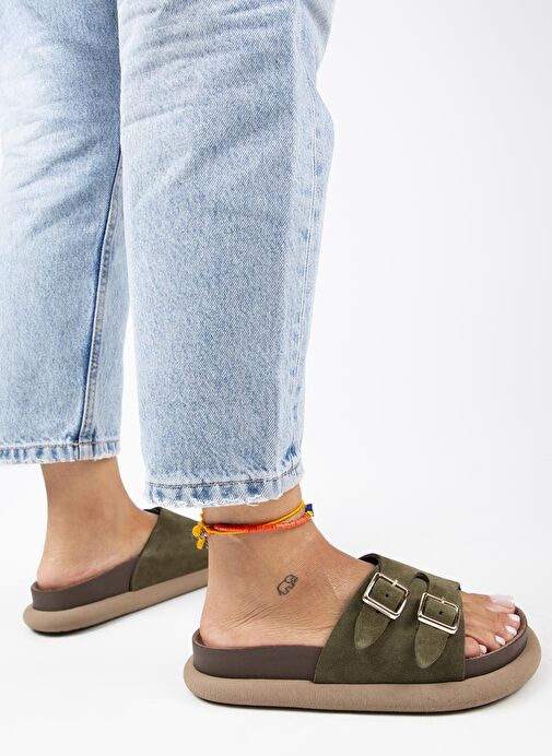 Manijero Haki Kadın Süet Terlik MNJ.132.04 - Görsel 7