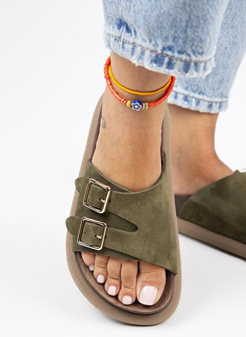 Manijero Haki Kadın Süet Terlik MNJ.132.04 - Görsel 5