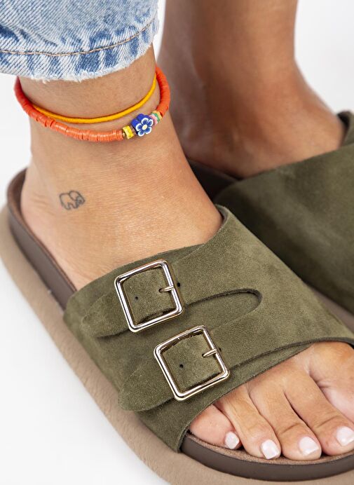 Manijero Haki Kadın Süet Terlik MNJ.132.04 - Görsel 4