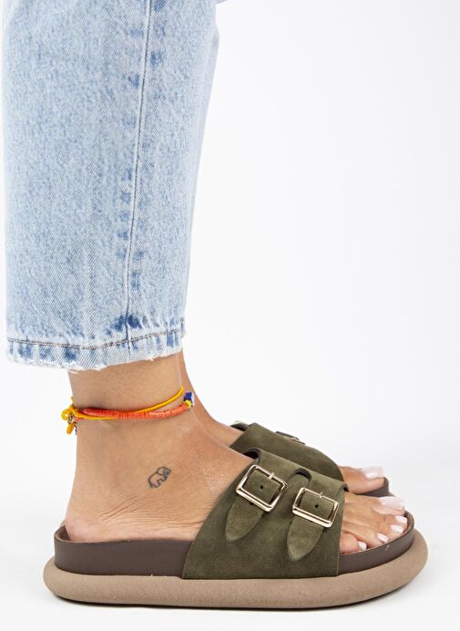 Manijero Haki Kadın Süet Terlik MNJ.132.04 - Görsel 3