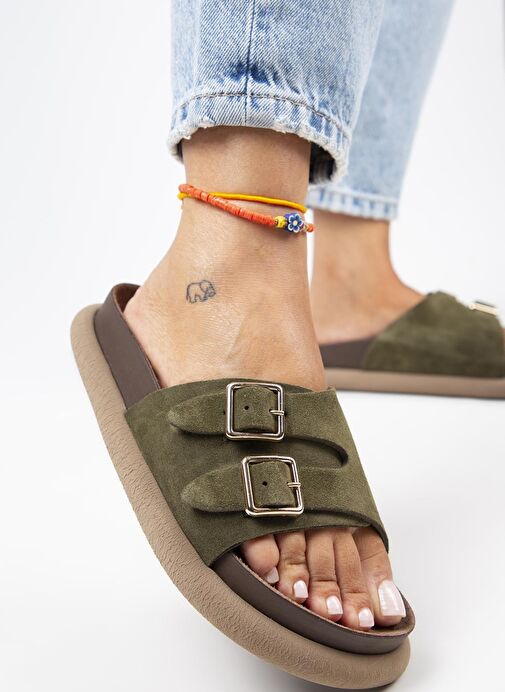 Manijero Haki Kadın Süet Terlik MNJ.132.04 - Görsel 6