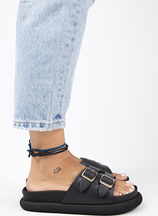 Manijero Siyah Kadın Deri Terlik MNJ.132.05 - Görsel 3