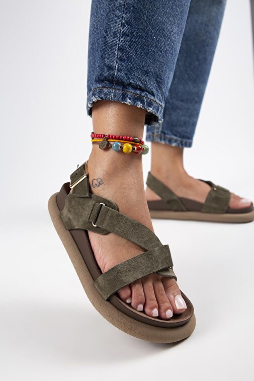 Manijero Haki Kadın Deri Sandalet MNJ.133.04 - Görsel 3