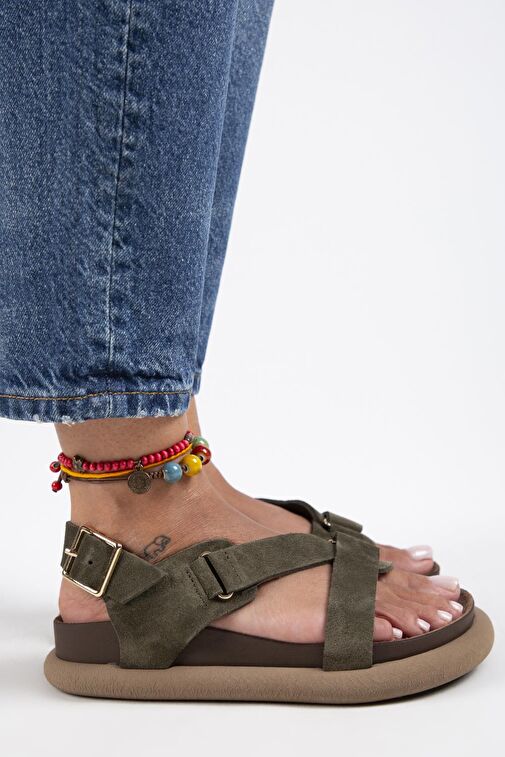 Manijero Haki Kadın Deri Sandalet MNJ.133.04 - Görsel 2