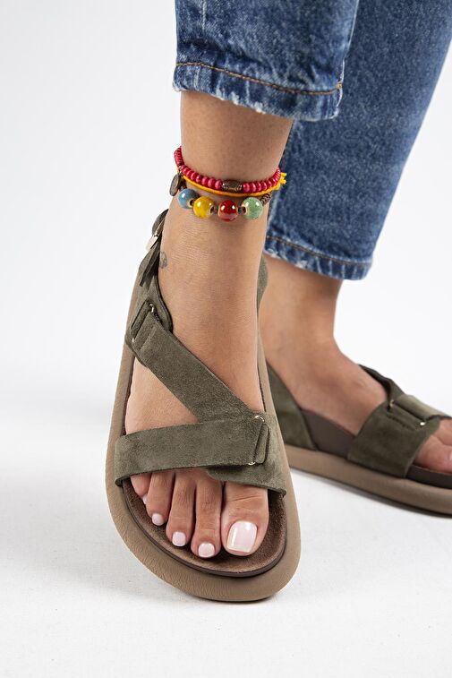 Manijero Haki Kadın Deri Sandalet MNJ.133.04 - Görsel 6