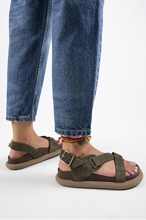 Manijero Haki Kadın Deri Sandalet MNJ.133.04 - Görsel 7