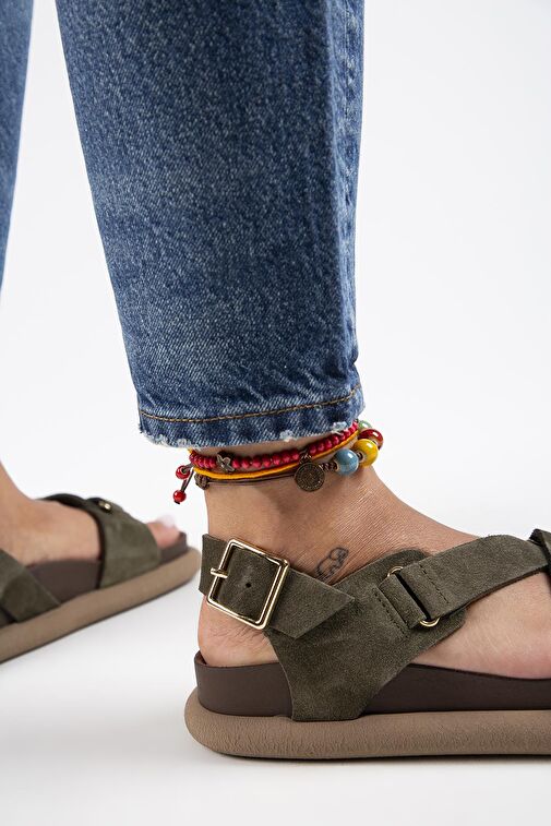 Manijero Haki Kadın Deri Sandalet MNJ.133.04 - Görsel 8