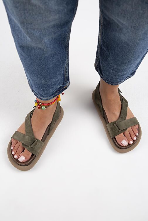 Manijero Haki Kadın Deri Sandalet MNJ.133.04 - Görsel 9
