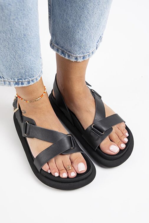 Manijero Siyah Kadın Deri Sandalet MNJ.133.05 - Görsel 3