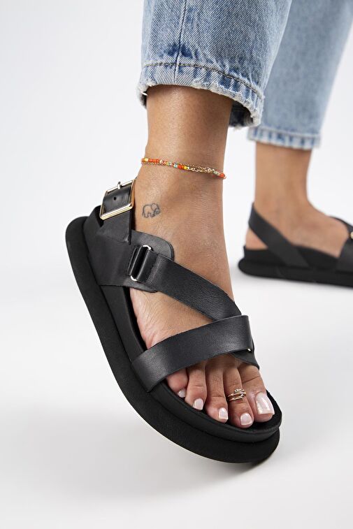 Manijero Siyah Kadın Deri Sandalet MNJ.133.05 - Görsel 6