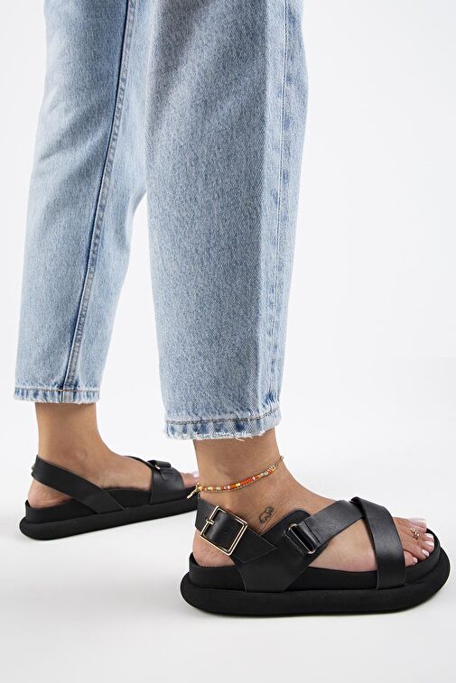 Manijero Siyah Kadın Deri Sandalet MNJ.133.05 - Görsel 7