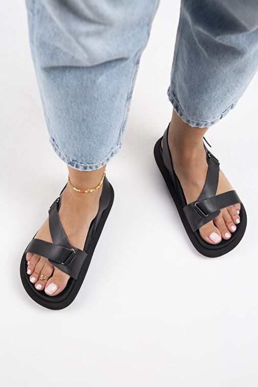 Manijero Siyah Kadın Deri Sandalet MNJ.133.05 - Görsel 9