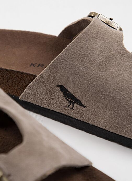 Krahe Jose Erkek Hakiki Deri Çift Tokalı Vizon Terlik - Görsel 7