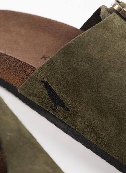 Krahe Jose Erkek Hakiki Deri Çift Tokalı Haki Terlik - Görsel 6